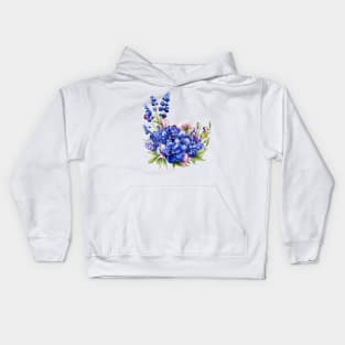 Beautiful Purple and Blue Lavender Flowers Violet Wildflowers garden Floral Pattern. Watercolor Hand Drawn Decoration. Summer Kids Hoodie